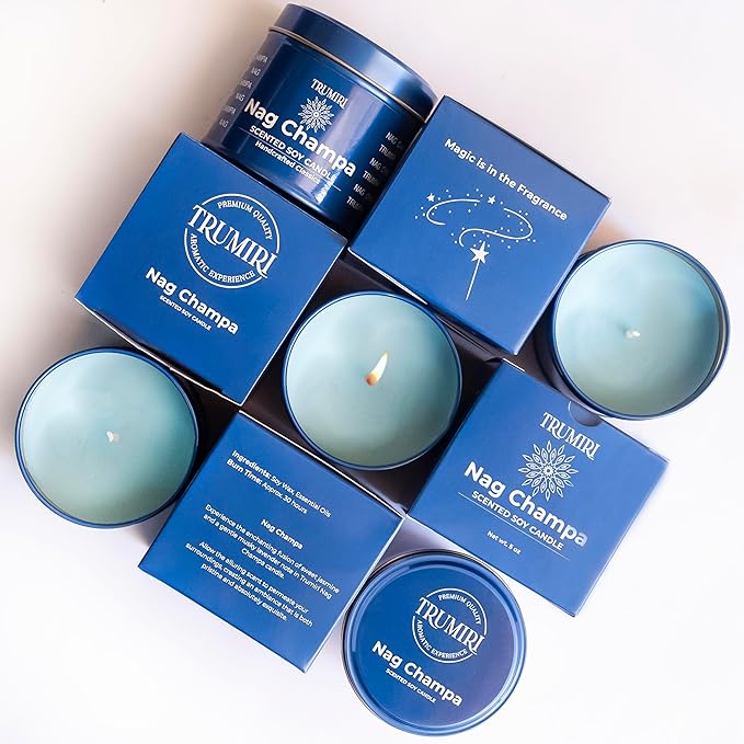 Nag Champa Candle for Home Scented - 5oz Natural Soy Clean Organic Non Toxic - for Aromatherapy Meditation Spiritual Gifts Bathroom Kitchen - Long Lasting Heavily Scented - Velas Aromáticas