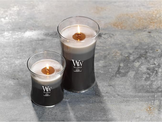 WoodWick Warm Woods Trilogy Holiday Candle Gifts for Women and Men, 21.5 oz Large Hourglass Trilogy Candle with Crackling Wick