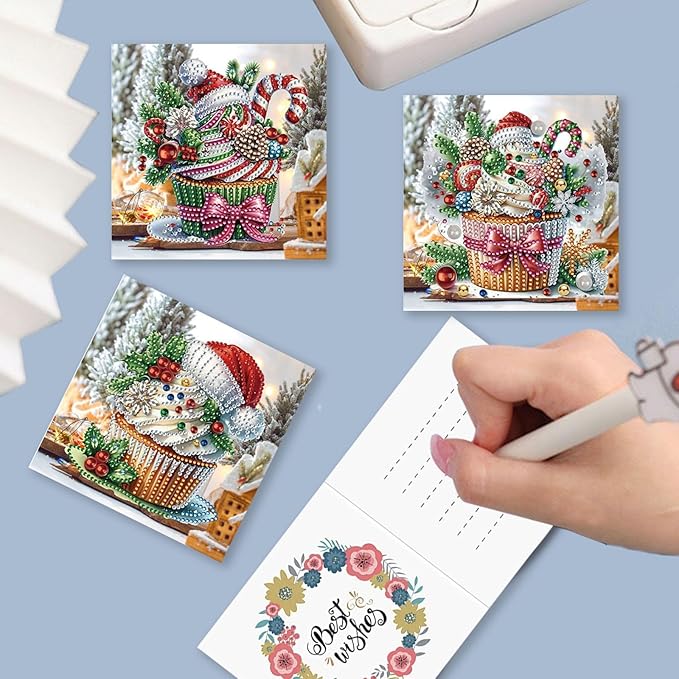 DIY Diamond Art Christmas Greeting Card, Diamond Art Christmas Greeting Card, Christmas Cards, Handmade Christmas Card Making Kits for Family & Friends-Christmas Cupcakes