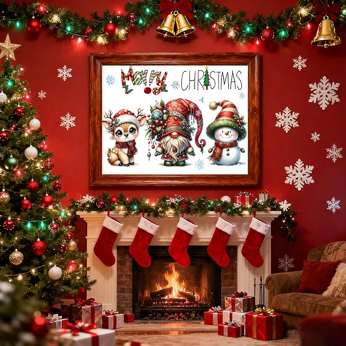 VIGEGU Christmas 5D Diamond Art Kits for Adult, Xmas Snowman Deer Gnome DIY Christmas Diamond Painting for Adults, 5D Full Round Drill Craft for Home Wall Decoration 16x12 Inch