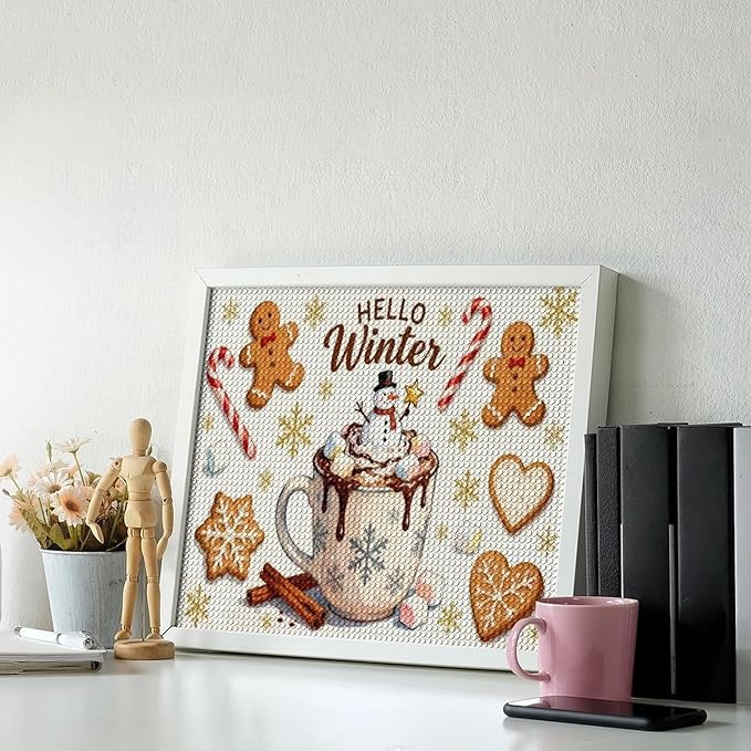 Diamond Painting Kits for Adults - Hello Winter Ice Cream & Gingerbread Snowflakes & Candles Painting DIY 5D Full Drill Diamond Dots Paintings with Diamonds Gem Art And Crafts Home Decor 16"x20"