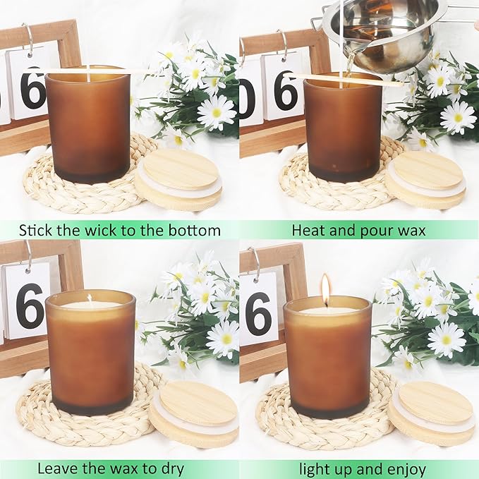 MILIVIXAY 20 Pack 7 OZ Frosted Amber Thick Glass Candle Jars with Lids - Bulk Empty Candle Jars for Making Candles - Spice, Powder Containers.