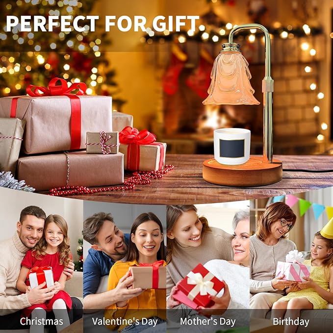 Candle Warmer Lamp with Timer & Dimmer, Adjustable Height Flower Candle Warmer for Jar Candles, Flameless Wax Melter with 2 Bulbs, Home Decor, Christmas, Birthday, Valentine's Gift for Women (A2-Gold)