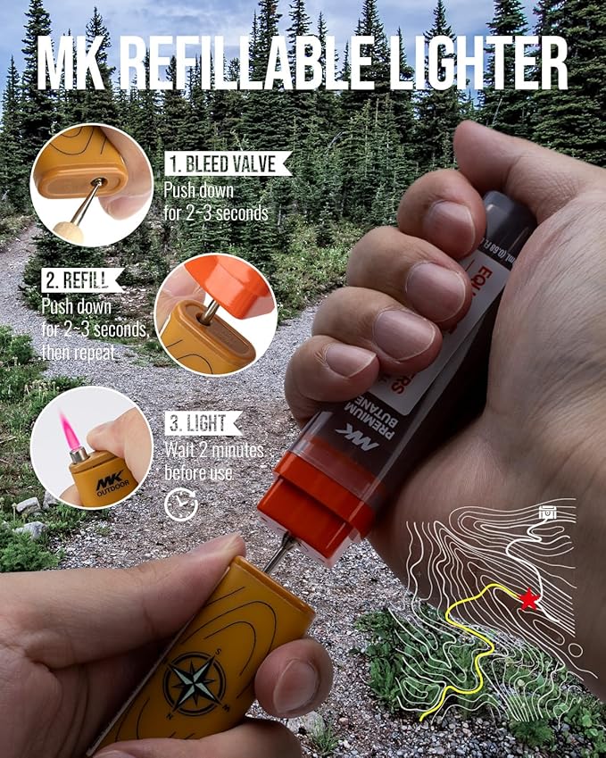 MK Lighter Outdoor Series Alpine Set 5-Pack Assorted Design Multipurpose Refillable, Windproof Flame, Slip Guard Candle & BBQ, Prepping & Camping Supplies, Survival Lighters (Trail Blazer 5PC)