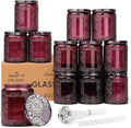 LumaCraft Luxury Embossed Glass Candle Jars for Making Candles - 12 Pack Empty Candle Containers with Airtight Metal Lids, 20 Wicks & 20 Stickers, Colored Glass Jars for Gifts & Decor-8OZ