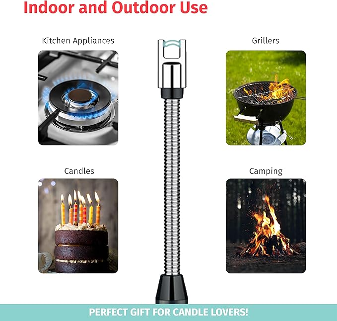 Custom Extra Long Electric Lighter, USB Rechargeable Candle Lighter, Reusable Electric Lighter with Charger for Indoor and Outdoor, Camping Essential for Men and Women, Engravable Designs (Black)