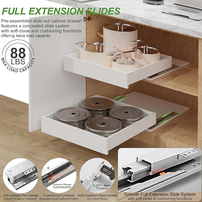 MyLifeUNIT Wooden Pull Out Drawers for Cabinets, 20"W Fully Assembled Pull-Out Cabinet Organizer Shelves, Soft Close Slide Out Drawer for Kitchen Cabinet