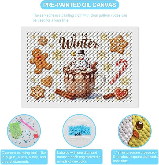 Diamond Painting Kits for Adults - Hello Winter Ice Cream & Gingerbread Snowflakes & Candles Painting DIY 5D Full Drill Diamond Dots Paintings with Diamonds Gem Art And Crafts Home Decor 8"x12"