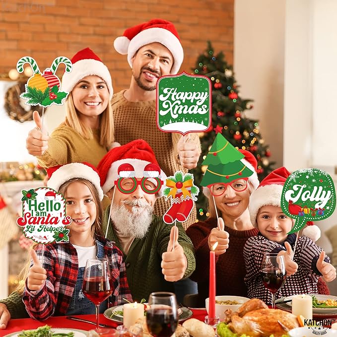 KatchOn, 35 Pcs Huge Christmas Photo Booth Props Kit, DIY | Christmas Decorations Indoor | Holiday Photo Booth Props for Photoshoot Selfie Xmas Decorations | Navidad Decoración