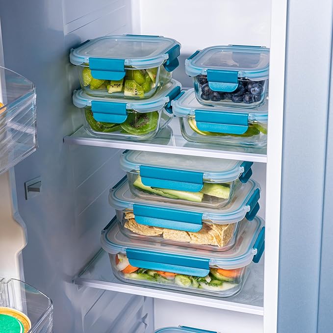 GENICOOK 9-Pack Glass Food Storage Containers with Airtight Locking Lids – Glass Meal Prep Container Set, BPA-Free, Stackable, Microwave, Oven, Freezer & Dishwasher Safe