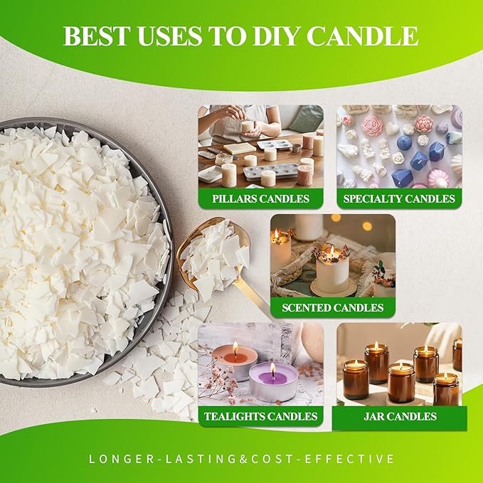 0.5LB 1LB Soy Wax Flakes for Candle Making – Natural Candle Wax Supplies for DIY Candles, Container & Tealight Craft Use, Easy Melt & Clean Burn Wax Perfect for Beginners (220g / 8oz)