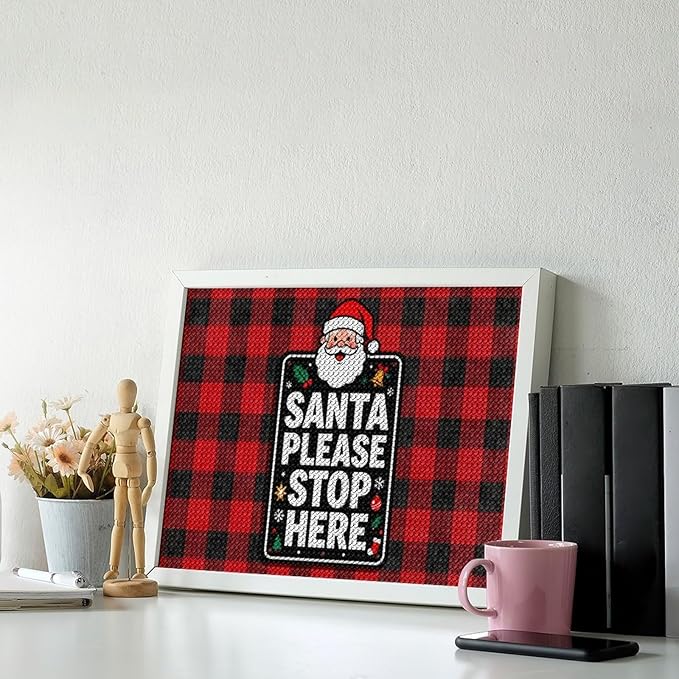 AIVKIEJK Diamond Painting Kits for Adults - Holly & Stars, Santa Please Stop Here Painting DIY 5D Full Drill Diamond Dots Paintings with Diamonds Gem Art and Crafts Home Decor 12"x16"