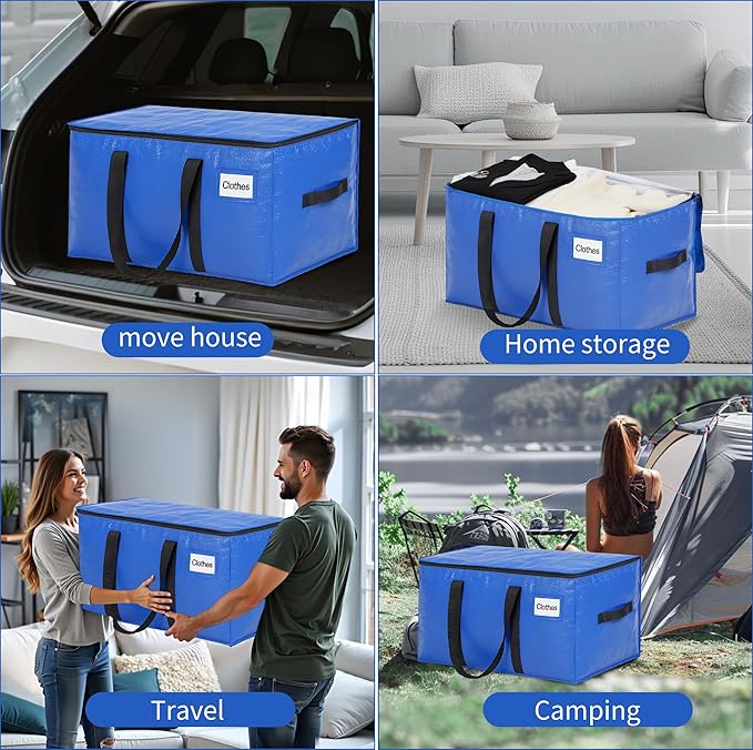 BAGAIL Heavy Duty Moving Bags with Strong Handle, Extra Large Moving Boxes, Storage Tote for Clothes, College Moving Supplies(Blue, 6 Pack)