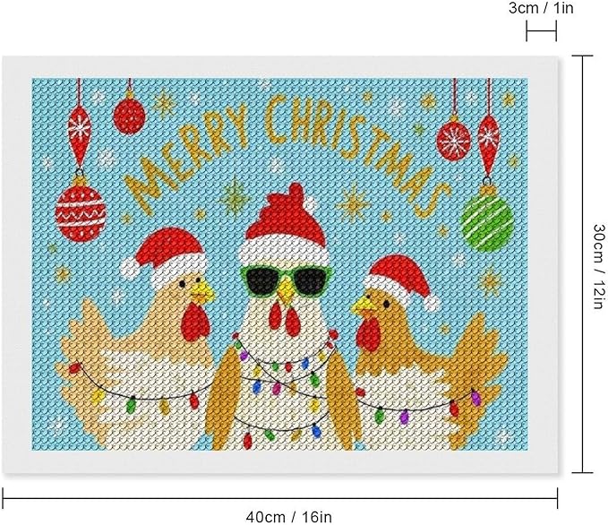AIVKIEJK Diamond Painting Kits for Adults - Christmas Rooster Santa Hat & Fashion Glasses Painting DIY 5D Full Drill Diamond Dots Paintings with Diamonds Gem Art and Crafts Home Decor 12"x16"