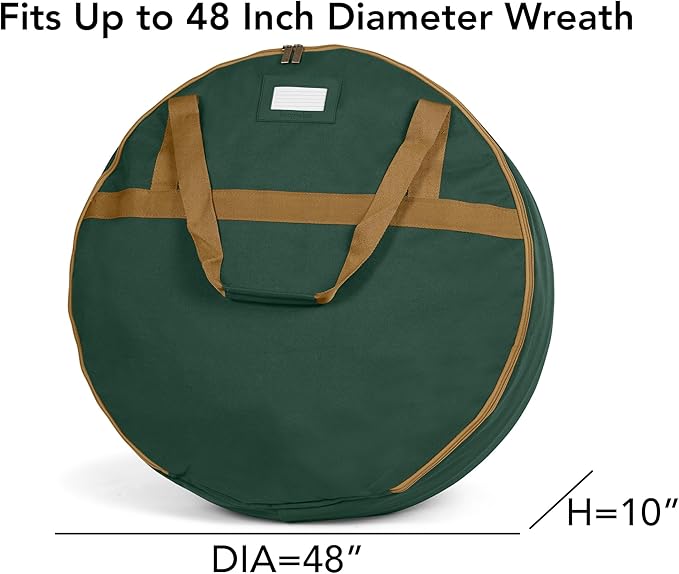 Covermates Keepsakes Wreath Storage Bag – Heavy-Duty Polyester with Buckle Straps & Interior Pouch – Protective Holiday Wreath Organizer with Handles, D-Ring & Label Window, Green