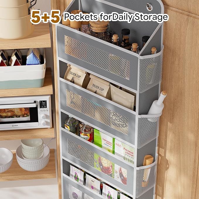 Simple Trending Over The Door Organizer Storage with 5 Large Pockets 5 Side Pockets, Heavy Duty Hanging Organizer for Bedroom, Bathroom, Pantry, Nursery, (Grey)