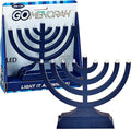 Rite Lite Go Menorah Mini Metallic Electric Menorah - LED Battery/USB Powered Chanukah Menorah Jewish Holiday - Office Car Home Decorations Judaica Hanukkah Gifts, Push Button Multi Light - Blue