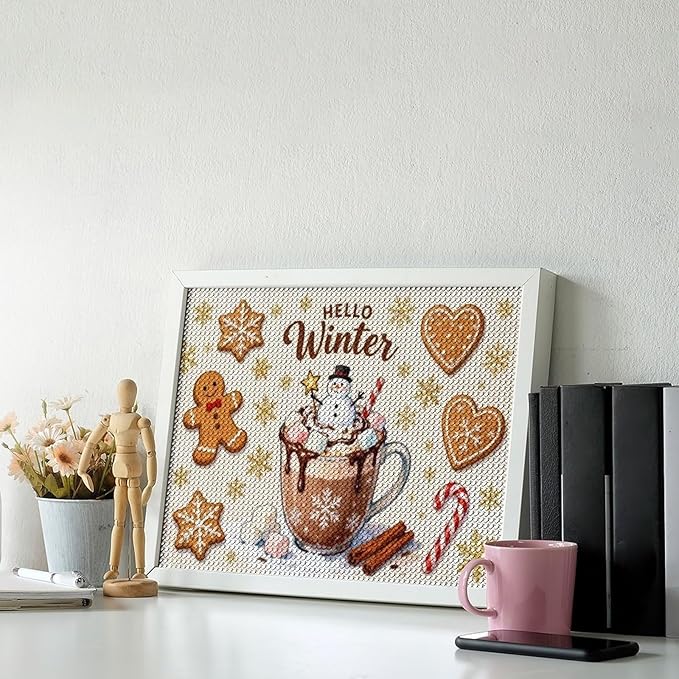 Diamond Painting Kits for Adults - Hello Winter Ice Cream & Gingerbread Snowflakes & Candles Painting DIY 5D Full Drill Diamond Dots Paintings with Diamonds Gem Art And Crafts Home Decor 12"x16"