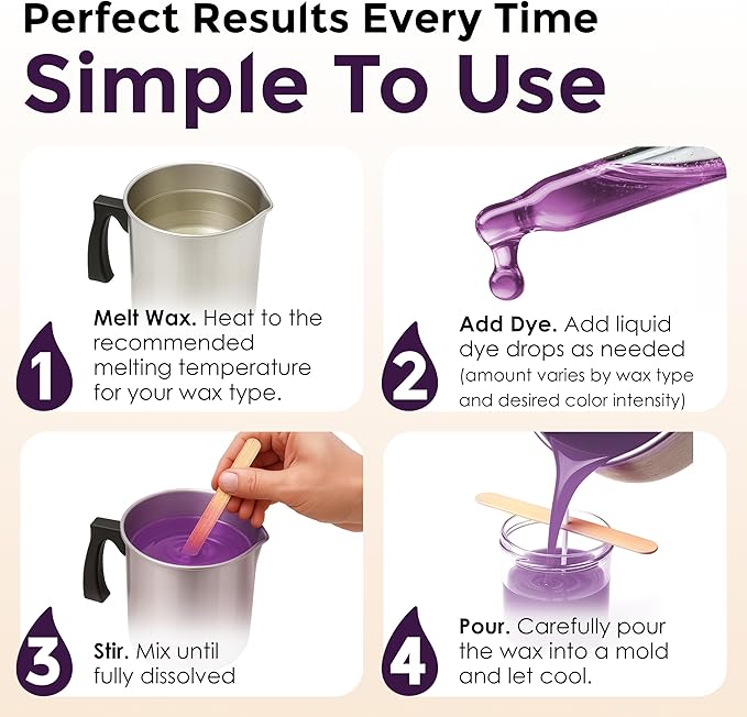 Purple Liquid Candle Dye (.25 oz) - Made in the USA - Safe and Easy to Use - Pure and Simple Ingredients - Candle Making Supplies for Soy, Paraffin, Palm or Gel Wax - 10 Vibrant Colors to Choose from