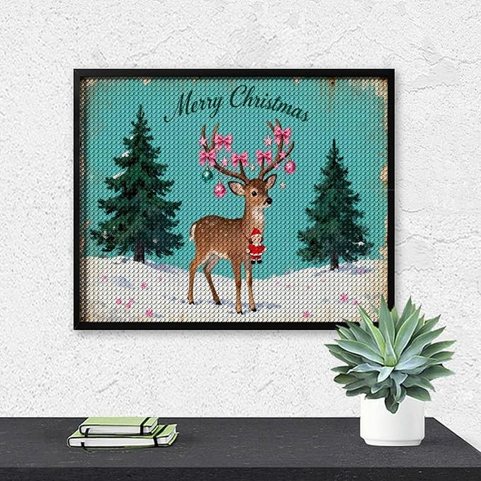 AIVKIEJK Diamond Painting Kits for Adults - Merry Pink Christmas Santa Deer & Tree Painting DIY 5D Full Drill Diamond Dots Paintings with Diamonds Gem Art and Crafts Home Decor 16"x20"