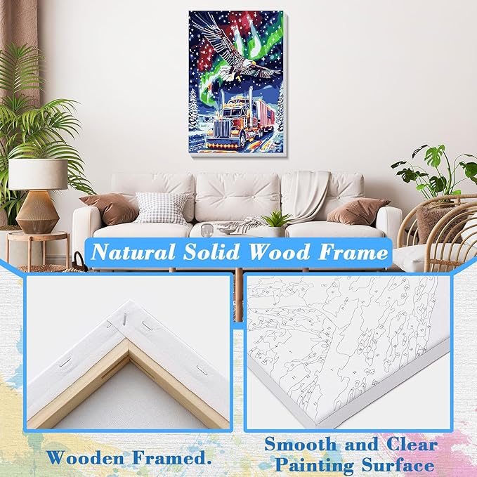 Skyboda Eagle Paint by Numbers Kit for Adults Beginners with Frame, Christmas Truck Adult Paint by Number Kits on Canvas, Easy DIY Oil Painting Kits for Home Decor, 8x12in