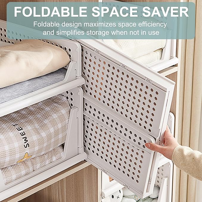 Goderewild 5 Pack Stackable Foldable Storage Baskets - Folding Storage Bins, Multifunctional Closet Organizers for Wardrobe, Cupboard - Space-Saving Clothes Storage Hat Organizer (White, 5L)