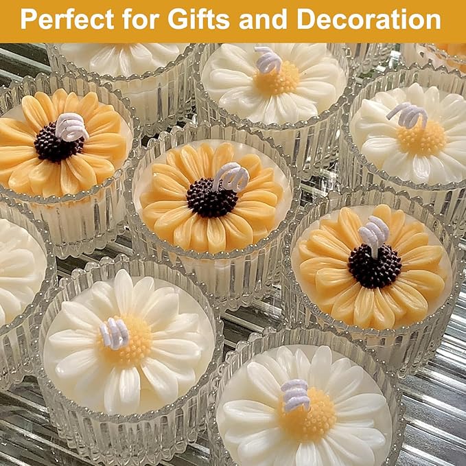 54Pack Silicone Flower Mold for Candles Set, 4pack Daisy Sunflower Molds with 50 Wicks for Handmade Soaps, Bath Bombs, Resin,Gift Making for Valentine and Mother's Day