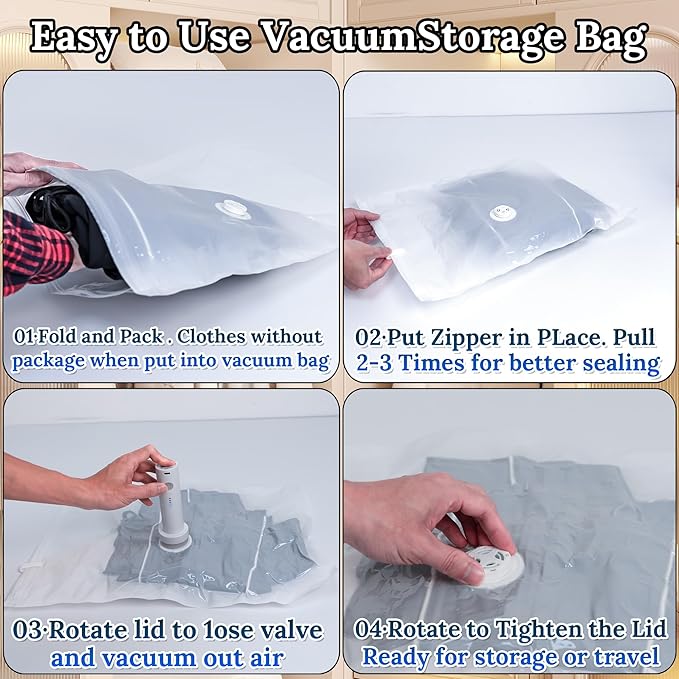 Vacuum Sealing Bags for Clothing Travel,Space Saver Vacuum Storage Bags with Air Pump,Compression Packing for Luggage and Clothes Travel (15 Combo Bags+Electric Pump)