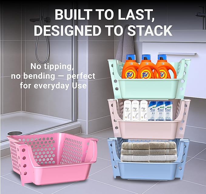 Skywin TidyFriend Stackable Storage Bins for Pantry, 4 Pack Stackable Bins For Organizing Food, Kitchen, and Bathroom Essentials (Multi)