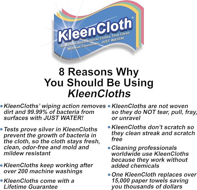 Reusable Antibacterial Cleaning Cloths – Removes 99.99% of Bacteria with Just Water | Silver-Embedded, Chemical, Odor, Streak & Scratch-Free for All Surfaces | 4 Pack