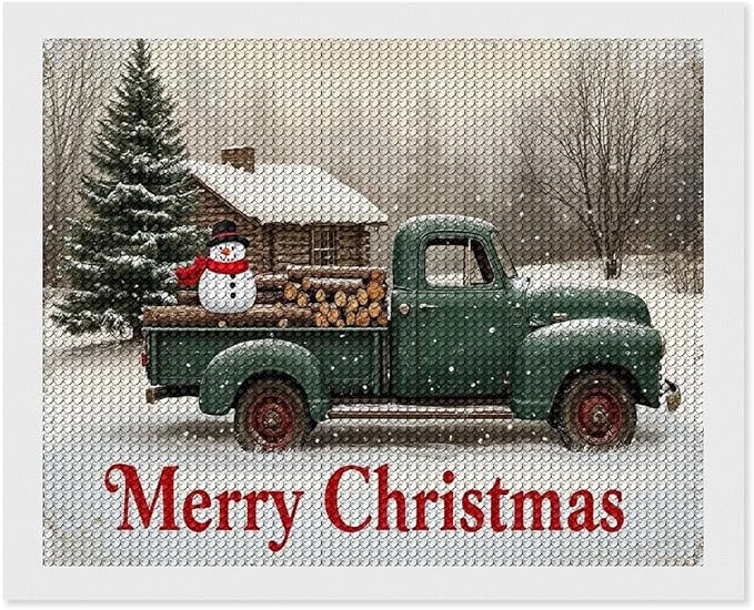 AIVKIEJK Diamond Painting Kits for Adults - Christmas Truck with Snowman & Cabin Winter Painting DIY 5D Full Drill Diamond Dots Paintings with Diamonds Gem Art and Crafts Home Decor 16"x20"