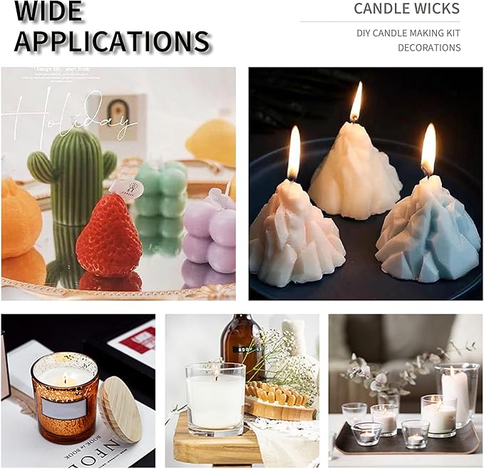 Pansyling 50pcs 6" Natural Candle Wicks for Candle Making, Pre-Waxed Cotton Wicks DIY Candle Making Kits, Smoke-Free, Long-Burning, Cut to Fit Any Candle Containers