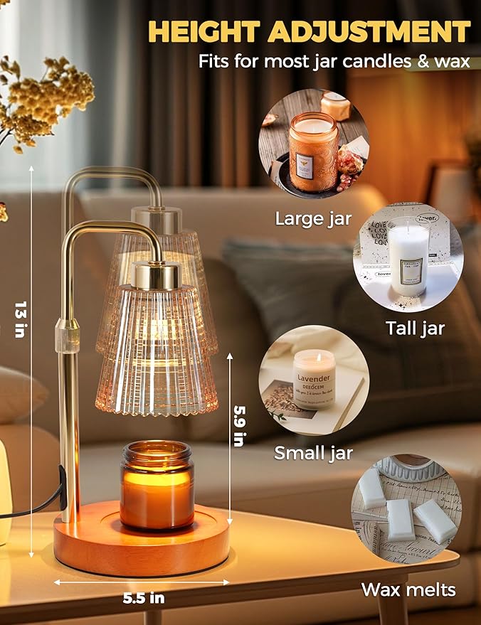 GODONLIF Candle Warmer Lamp with Timer Dimmable, Birthday Gifts for Women Mom, House Warming Gifts New Home Decor, Wax Melt Warmer for Jar Candles with 2 Bulbs