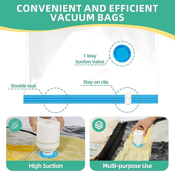 Vacuum Storage Bags with Electric Pump, Vacuum Seal Space Saver Bags for Clothes, Clothing, Blanket Bedding Comforters, Combo 10 pack