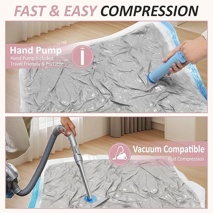 Cozy Essential Vacuum Storage Bags, 80% Compression Vacuum Seal Space Saver Plastic Packaging Bags for Clothes, Blankets, Pillow, Bedding, Comforters, Sealer Clothing Storage,6 XXL Jumbo