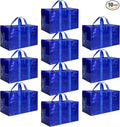 10 Pack Oversized Heavy Duty Moving Bags with Surround Carrying Handles, Lid & Zippers, Extra Large Storage Tote Moving Boxes for Space Saving, Blue