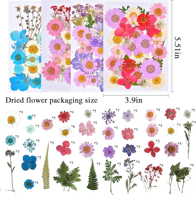 160 Pcs Dried Pressed Flowers for Resin, Real Pressed Flowers Dry Leaves Bulk Natural Herbs Kit for Scrapbooking DIY Art Crafts, Epoxy Resin Jewelry Molds, Candle, Soap Making, Nails Décor