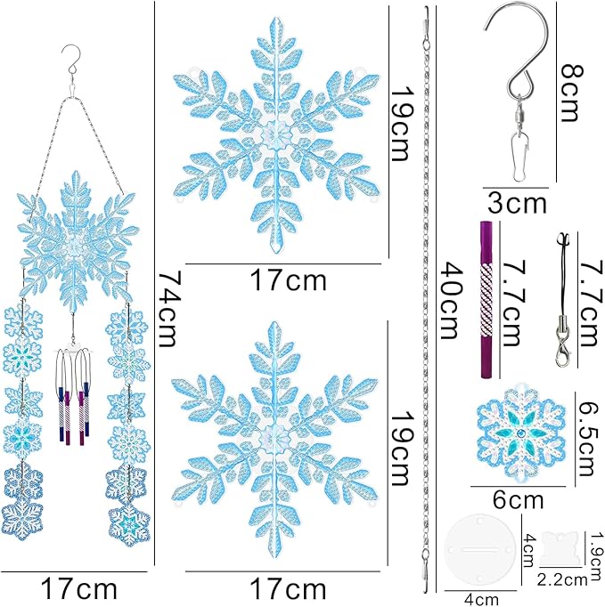 Christmas Snowflakes Diamond Art Painting Wind Chimes Hanging Pendant DIY Kits 5D Diamond Art Wind Chime Christmas Hanging Ornaments Double Sided Special Beads Paint by Number Patio Tree Window Decor