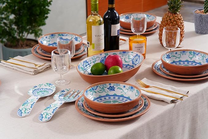 Rio Turquoise 8'' Dinner Bowl Durable Melamine Indoor/Outdoor, Shatter-Resistant, and Dishwasher Safe Dinnerware for Salad, Soup or Snacks - Multicolor - Set of 6