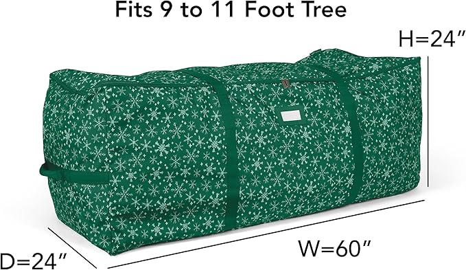 Covermates Keepsakes Christmas Tree Cinch Bag – Durable Polyester Tree Storage with Reinforced Handles & Built-in Cinch Straps – Trees, Lights & Holiday Décor, Green Snowflake