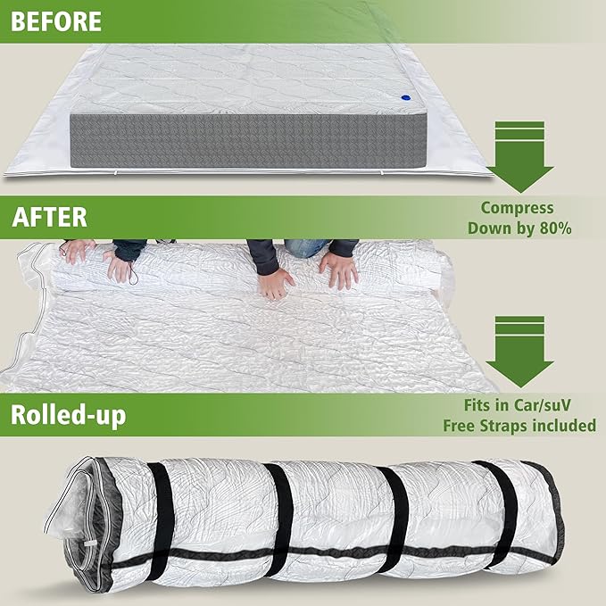 King Size Mattress Vacuum Bag for Memory Foam Latex Mattress Upto 14 Inch, Moving Shipping and Storage