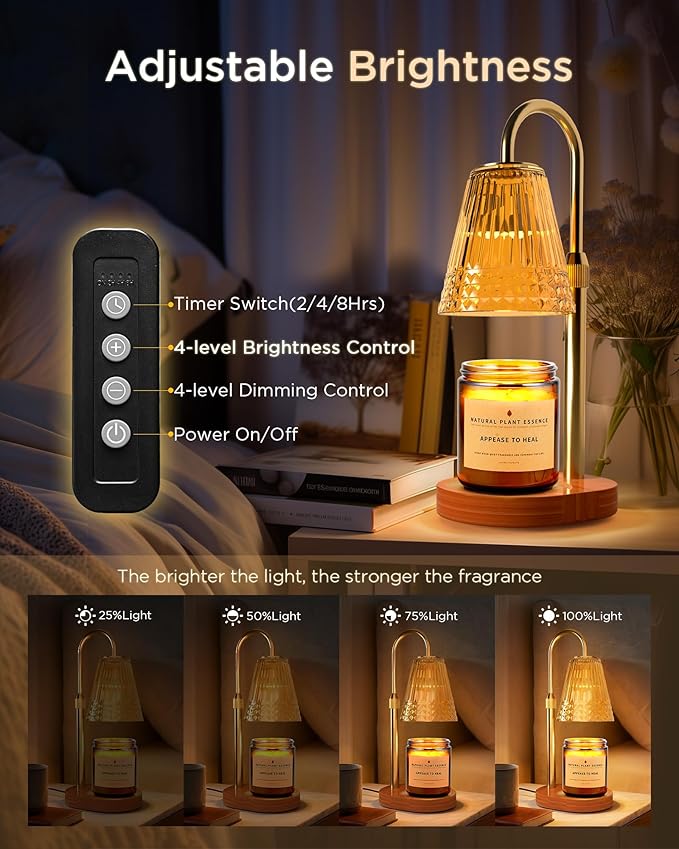 TATAANTY Candle Warmer Lamp for Scented Jar Candles: Height Adjustable Electric Wax Melt Warmer with Timer & Dimmer, Gifts for Women Mom, Birthday New Home Room Decor