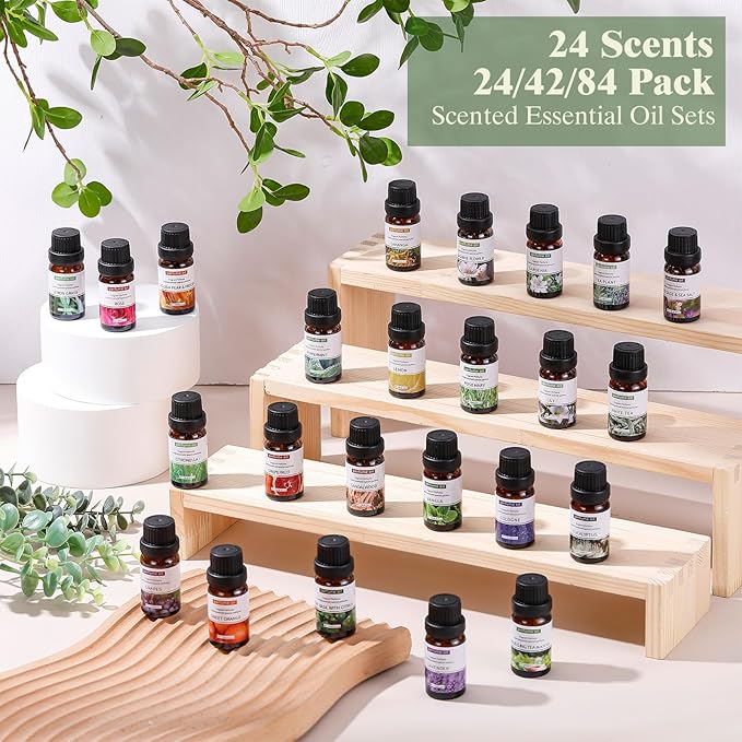 24 Pcs Essential Oil Set for Diffuser 10ml Each Fragrance Oil for Candle Making, Soap Making, Aromatherapy, Humidifiers (Fresh)