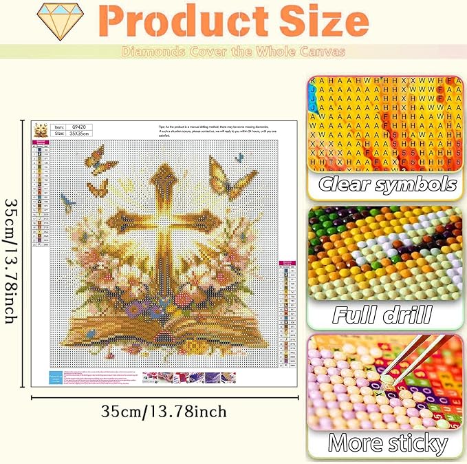 cviokrdu Cross Diamond Art Kits for Adults, Christians Diamond Painting Kits for Adults, Religion Round 5D Gem Painting Kit Arts for DIY Crafts Gift Home Wall Decor 14x14inch