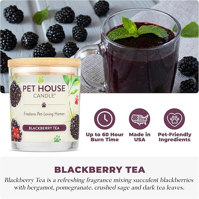 One Fur All Pet Candle 9 OZ Plant-Based Spring Candle with a 60 Hour Burn Time - BlackBerry Tea