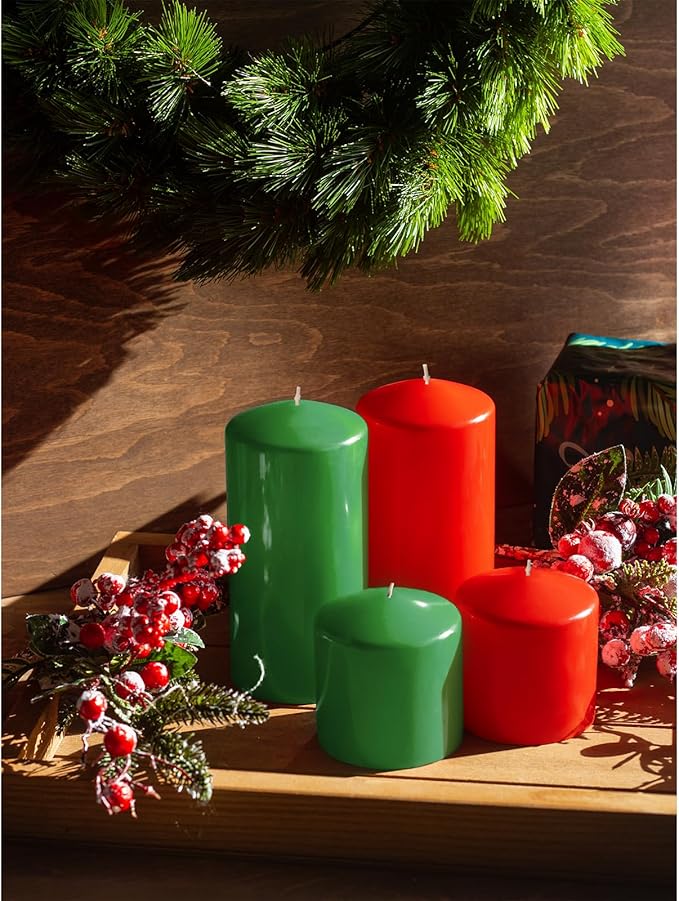 Candwax Green Pillar Candles Set of 3 - Perfect as Christmas Centerpiece Table Decorations - 80-Hour Burn Time Self-Extinguishing Candles for Home Decor - Cone-Top Grass Green Pillar Candles 3x6