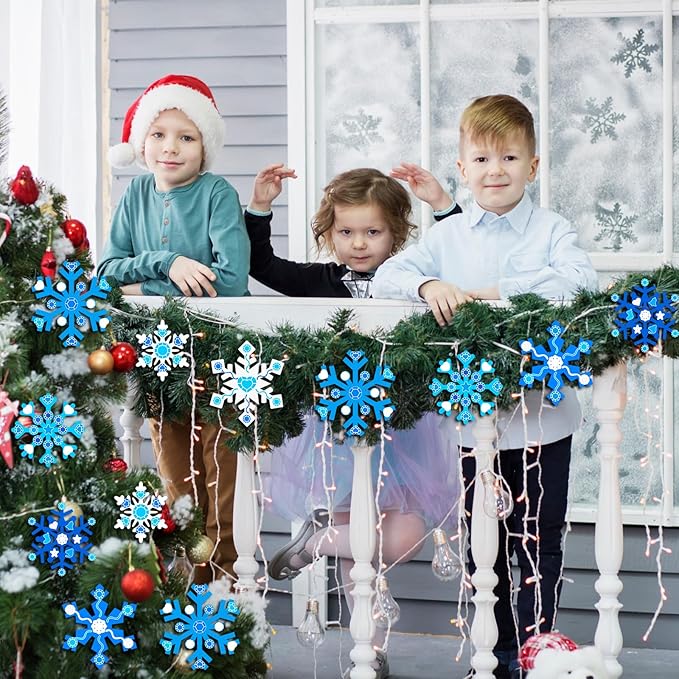 Zonon 24 Pieces Holiday Snowflake Craft Kit Winter DIY Hanging Craft Ornaments Snowflake Kit for Christmas Tree Home Activity Decorations(Blue, White)