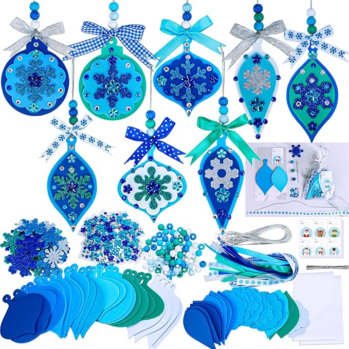 Winlyn 24 Sets 8 Designs Christmas Craft Kits Winter Crafts DIY Holiday 3D Snowflake Baubles Ornaments Decorations Snowflake Foam Stickers Arts and Crafts for Kids Classroom Activities Party Favors