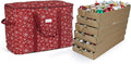 Covermates Keepsakes Adjustable Ornament Storage Bag – Heavy-Duty Polyester, Padded Dividers & FlexGrid Trays – Protective Holiday Ornament Organizer with Handles & Label Window, Red Snowflake