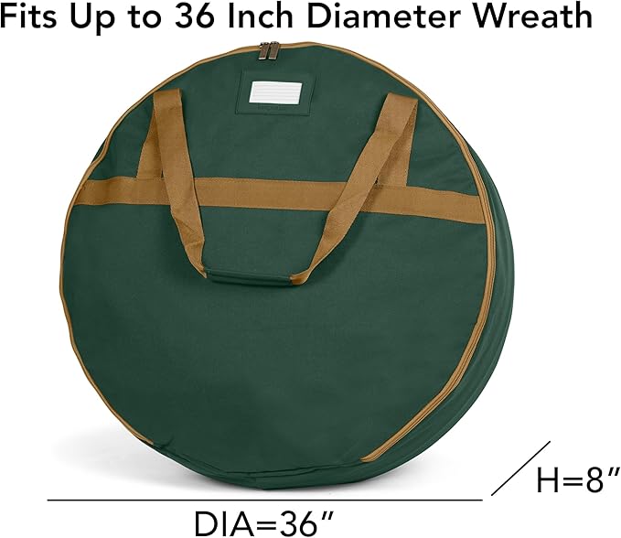 Covermates Keepsakes Wreath Storage Bag – Heavy-Duty Polyester with Buckle Straps & Interior Pouch – Protective Holiday Wreath Organizer with Handles, D-Ring & Label Window, Green